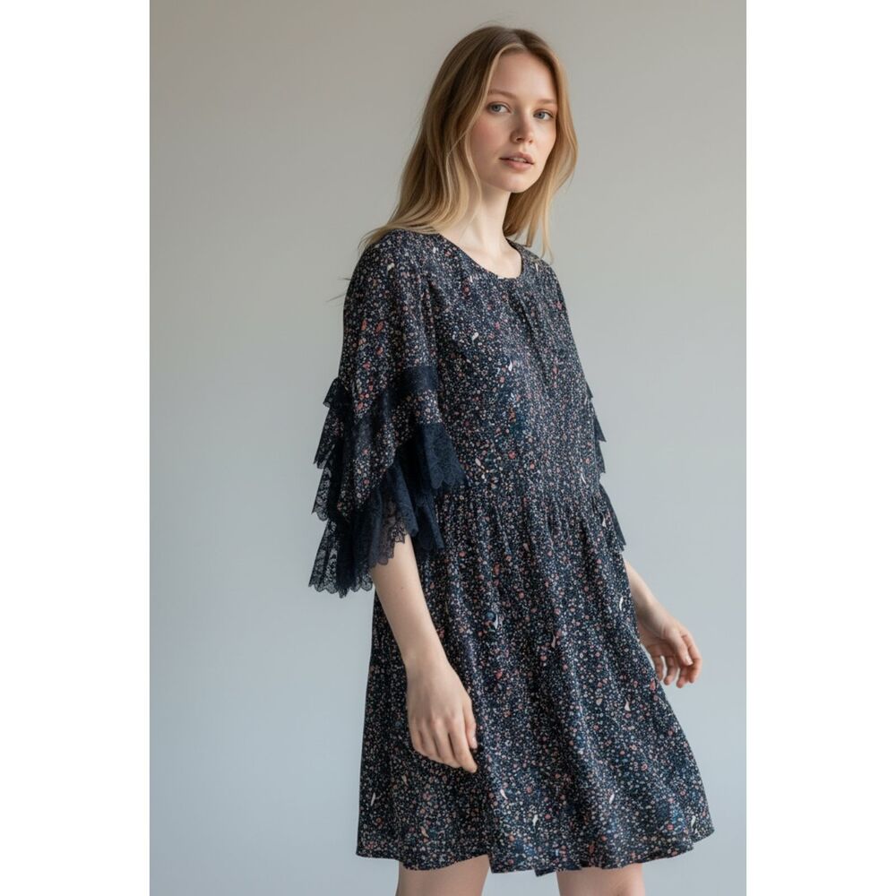 See By Chloe babydoll boho tiered dress lace bell wing sleeves